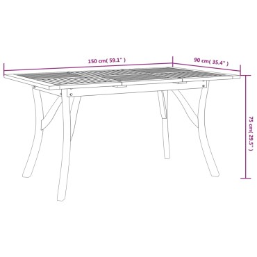 vidaXL Τραπέζι Κήπου 150x90x75cm από Μασίφ Ξύλο Ακακίας 1 τεμ.