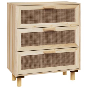 vidaXL Ντουλάπι Καφέ 60x30x70cm από Μασίφ Πεύκο & Φυσικό Ρατάν 1 τεμ.