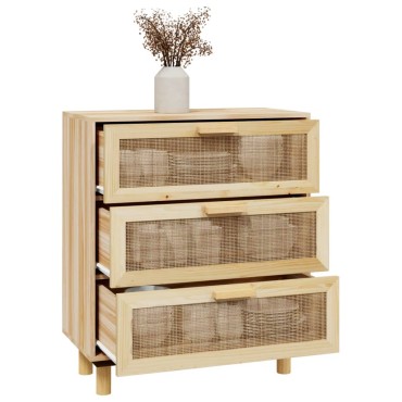 vidaXL Ντουλάπι Καφέ 60x30x70cm από Μασίφ Πεύκο & Φυσικό Ρατάν 1 τεμ.