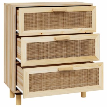 vidaXL Ντουλάπι Καφέ 60x30x70cm από Μασίφ Πεύκο & Φυσικό Ρατάν 1 τεμ.