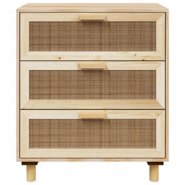 vidaXL Ντουλάπι Καφέ 60x30x70cm από Μασίφ Πεύκο & Φυσικό Ρατάν 1 τεμ.