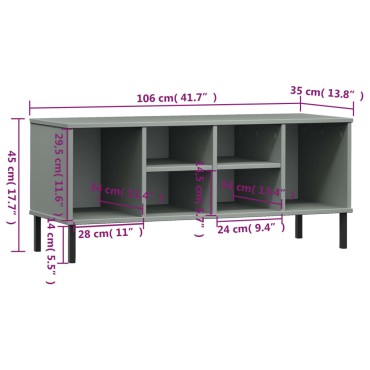 vidaXL Παπουτσοθήκη OSLO Γκρι 106x35x45cm Μασίφ Ξύλο με Μετ. Πόδια