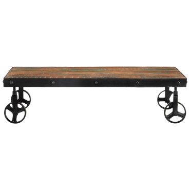vidaXL Τραπέζι Σαλονιού με Τροχούς 100x60x26cm Μασίφ Ανακυκλ. Ξύλο 1 τεμ.