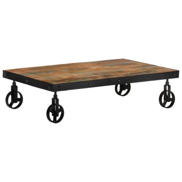 vidaXL Τραπέζι Σαλονιού με Τροχούς 100x60x26cm Μασίφ Ανακυκλ. Ξύλο 1 τεμ.