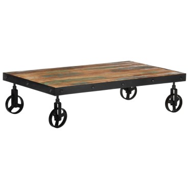 vidaXL Τραπέζι Σαλονιού με Τροχούς 100x60x26cm Μασίφ Ανακυκλ. Ξύλο 1 τεμ.
