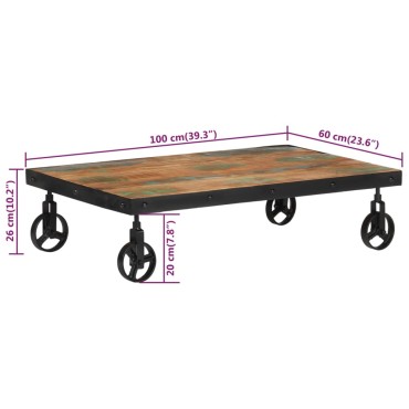 vidaXL Τραπέζι Σαλονιού με Τροχούς 100x60x26cm Μασίφ Ανακυκλ. Ξύλο 1 τεμ.