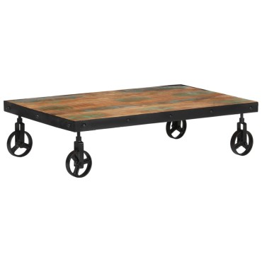 vidaXL Τραπέζι Σαλονιού με Τροχούς 100x60x26cm Μασίφ Ανακυκλ. Ξύλο 1 τεμ.