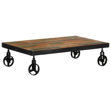 vidaXL Τραπέζι Σαλονιού με Τροχούς 100x60x26cm Μασίφ Ανακυκλ. Ξύλο 1 τεμ.