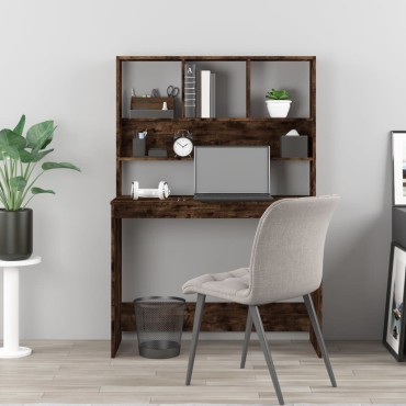 vidaXL Γραφείο με Ράφια Καπνιστή Δρυς 102x45x148cm Επεξεργασμένο Ξύλο 1 τεμ.