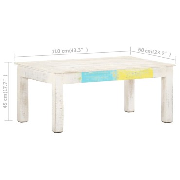 vidaXL Τραπεζάκι Σαλονιού Λευκό 110x60x45cm από Μασίφ Ξύλο Μάνγκο 1 τεμ.