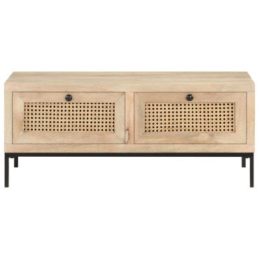 vidaXL Τραπεζάκι Σαλονιού 90x50x37cm Μασίφ Ξύλο Μάνγκο/Φυσικό Καλάμι 1 τεμ.