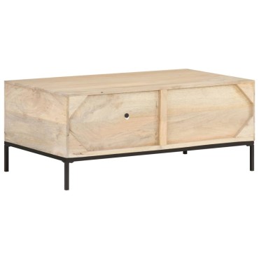 vidaXL Τραπεζάκι Σαλονιού 90x50x37cm Μασίφ Ξύλο Μάνγκο/Φυσικό Καλάμι 1 τεμ.