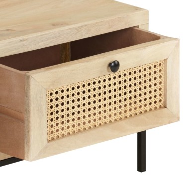 vidaXL Τραπεζάκι Σαλονιού 90x50x37cm Μασίφ Ξύλο Μάνγκο/Φυσικό Καλάμι 1 τεμ.