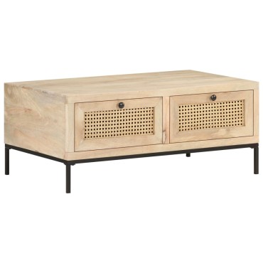 vidaXL Τραπεζάκι Σαλονιού 90x50x37cm Μασίφ Ξύλο Μάνγκο/Φυσικό Καλάμι 1 τεμ.
