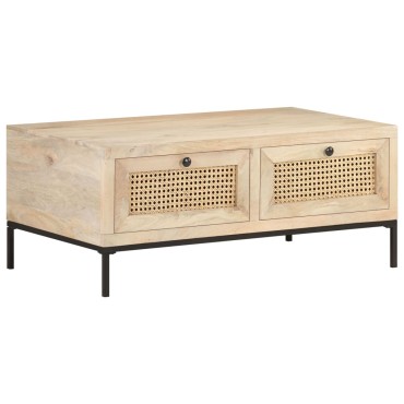 vidaXL Τραπεζάκι Σαλονιού 90x50x37cm Μασίφ Ξύλο Μάνγκο/Φυσικό Καλάμι 1 τεμ.