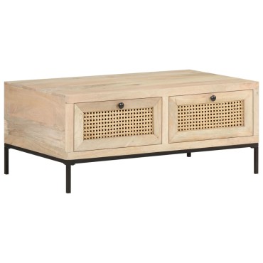 vidaXL Τραπεζάκι Σαλονιού 90x50x37cm Μασίφ Ξύλο Μάνγκο/Φυσικό Καλάμι 1 τεμ.