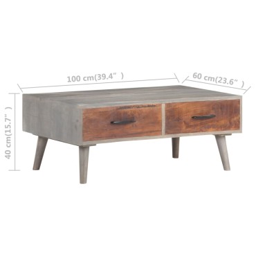 vidaXL Τραπέζι Σαλονιού Γκρι 100x60x40cm Μασίφ Ακατέργ. Ξύλο Μάνγκο 1 τεμ.