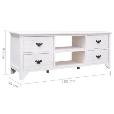 vidaXL Έπιπλο Τηλεόρασης Αντικέ Λευκό 108x30x40cm Μασίφ Παυλώνιας