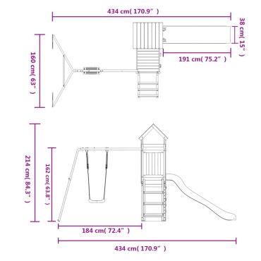 vidaXL Παιδική Χαρά Εξωτερικού Χώρου από Μασίφ Ξύλο Πεύκου
