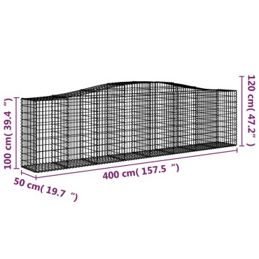 vidaXL Συρματοκιβώτια Τοξωτά 25 τεμ. 400x50x100/120 εκ. Γαλβαν. Ατσάλι
