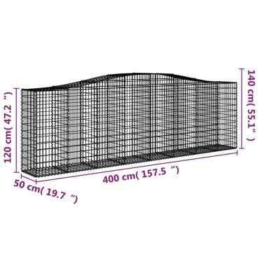 vidaXL Συρματοκιβώτια Τοξωτά 15 τεμ. 400x50x120/140 εκ. Γαλβαν. Ατσάλι