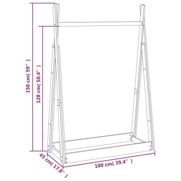 vidaXL Κρεμάστρα Ρούχων 100 x 45 x 150 εκ. από Μασίφ Ξύλο Πεύκου