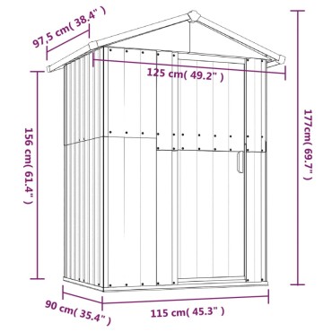 vidaXL Αποθήκη Κήπου Γκρι 126 x 97,5 x 177 εκ. από Γαλβανισμένο Ατσάλι