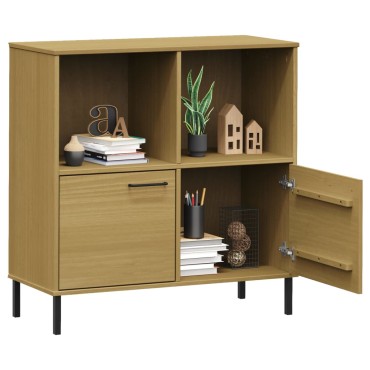 vidaXL Βιβλιοθήκη OSLO Καφέ 90x35x90,5cm Μασίφ Ξύλο με Μεταλ. Πόδια 1 τεμ.