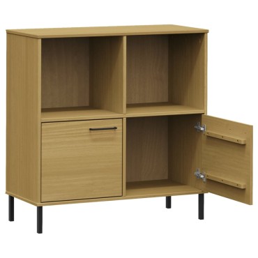 vidaXL Βιβλιοθήκη OSLO Καφέ 90x35x90,5cm Μασίφ Ξύλο με Μεταλ. Πόδια 1 τεμ.