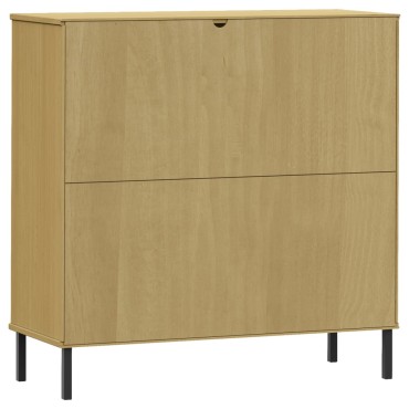 vidaXL Βιβλιοθήκη OSLO Καφέ 90x35x90,5cm Μασίφ Ξύλο με Μεταλ. Πόδια 1 τεμ.