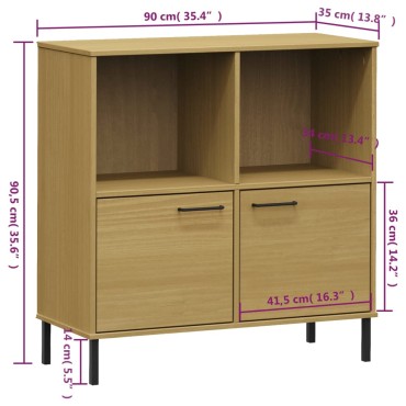 vidaXL Βιβλιοθήκη OSLO Καφέ 90x35x90,5cm Μασίφ Ξύλο με Μεταλ. Πόδια 1 τεμ.