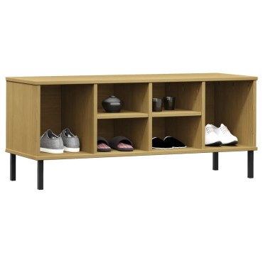 vidaXL Παπουτσοθήκη OSLO Καφέ 106x35x45cm Μασίφ Ξύλο με Μεταλ. Πόδια