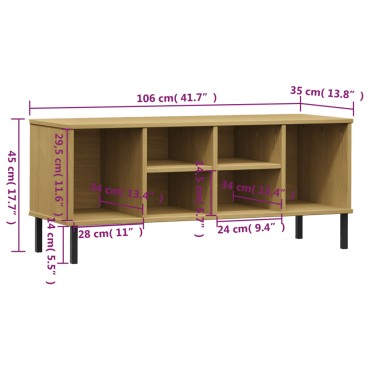 vidaXL Παπουτσοθήκη OSLO Καφέ 106x35x45cm Μασίφ Ξύλο με Μεταλ. Πόδια