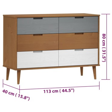 vidaXL Συρταριέρα MOLDE Καφέ 113x40x80cm από Μασίφ Ξύλο Πεύκου 1 τεμ.