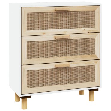 vidaXL Ντουλάπι Λευκό 60x30x70cm από Μασίφ Πεύκο & Φυσικό Ρατάν 1 τεμ.