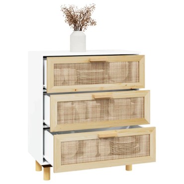 vidaXL Ντουλάπι Λευκό 60x30x70cm από Μασίφ Πεύκο & Φυσικό Ρατάν 1 τεμ.