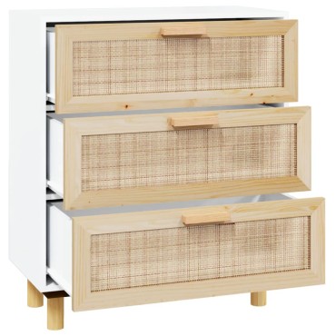 vidaXL Ντουλάπι Λευκό 60x30x70cm από Μασίφ Πεύκο & Φυσικό Ρατάν 1 τεμ.