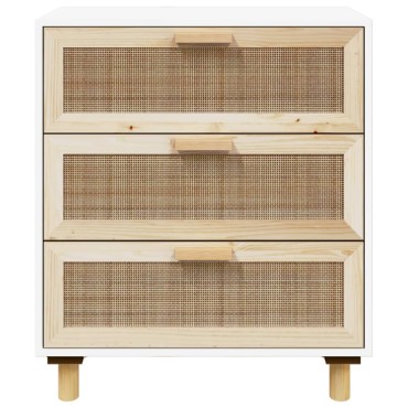 vidaXL Ντουλάπι Λευκό 60x30x70cm από Μασίφ Πεύκο & Φυσικό Ρατάν 1 τεμ.