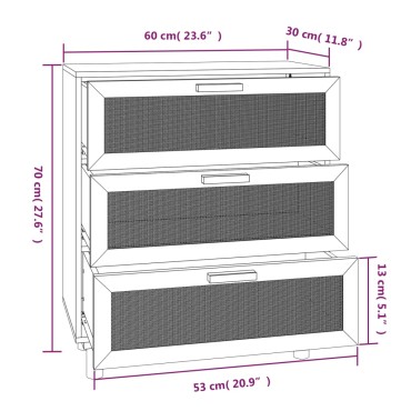 vidaXL Ντουλάπι Λευκό 60x30x70cm από Μασίφ Πεύκο & Φυσικό Ρατάν 1 τεμ.