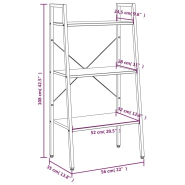 vidaXL Ραφιέρα 3 Επιπέδων Σκούρο Καφέ & Μαύρο 56x35x108cm 1 τεμ.