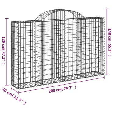 vidaXL Συρματοκιβώτιο Τοξωτό 200x30x120/140εκ. από Γαλβανισμένο Χάλυβα