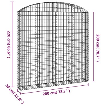 vidaXL Συρματοκιβώτιο Τοξωτό 200x30x200/220εκ. από Γαλβανισμένο Χάλυβα