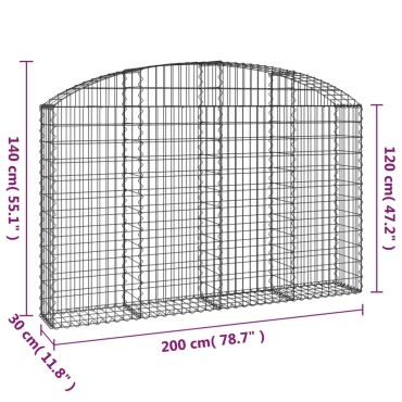 vidaXL Συρματοκιβώτιο Τοξωτό 200x30x120/140εκ. από Γαλβανισμένο Χάλυβα