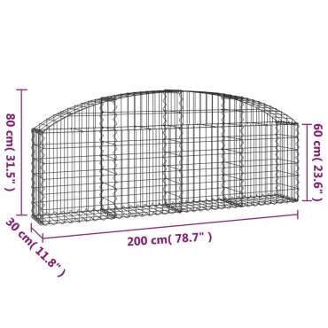 vidaXL Συρματοκιβώτιο Τοξωτό 200x30x60/80εκ. από Γαλβανισμένο Χάλυβα