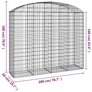 vidaXL Συρματοκιβώτιο Τοξωτό 200x50x160/180εκ. από Γαλβανισμένο Χάλυβα