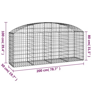 vidaXL Συρματοκιβώτιο Τοξωτό 200x50x80/100εκ. από Γαλβανισμένο Χάλυβα