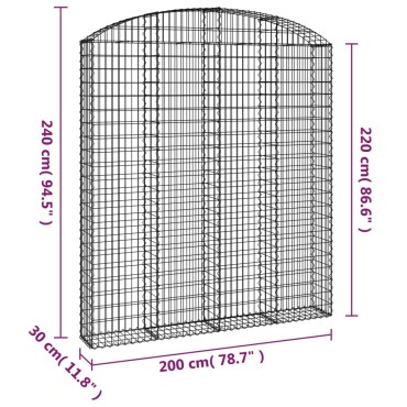 vidaXL Συρματοκιβώτιο Τοξωτό 200x30x220/240εκ. από Γαλβανισμένο Χάλυβα