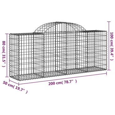 vidaXL Συρματοκιβώτιο Τοξωτό 200x50x80/100εκ. από Γαλβανισμένο Χάλυβα