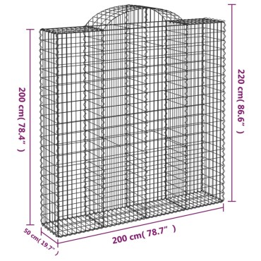vidaXL Συρματοκιβώτιο Τοξωτό 200x50x200/220εκ. από Γαλβανισμένο Χάλυβα