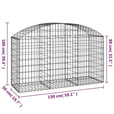 vidaXL Συρματοκιβώτιο Τοξωτό 150x50x80/100εκ. από Γαλβανισμένο Χάλυβα
